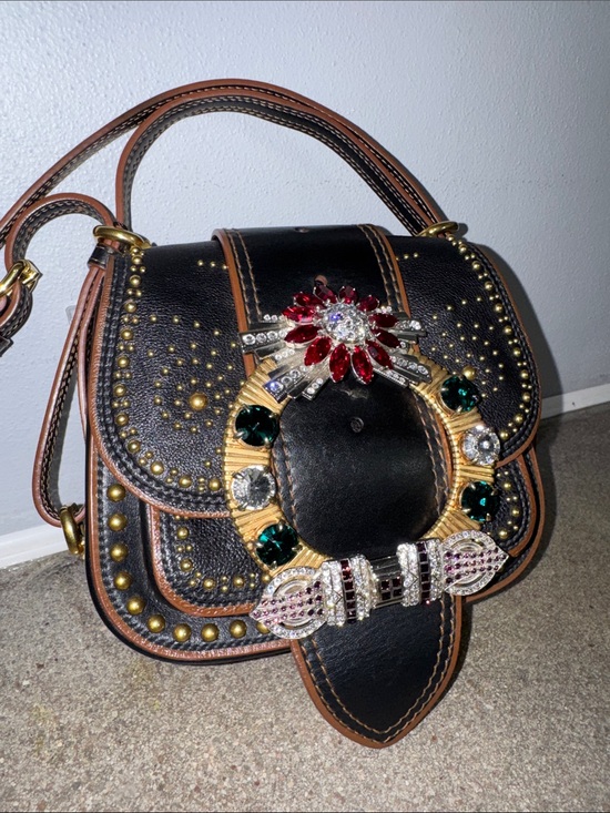 Miu Miu Handbags - Miu Miu Rare Dahlia Madras Crystal Stud Crossbody/Shoulder Bag – Black Leather